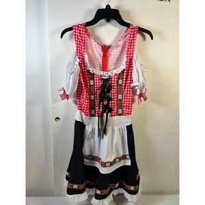 Spirit Halloween Dirndl Costume Womens Small‎ Red White Gingham Excellent German